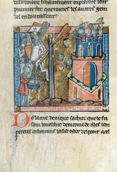 Crusaders bombard Nicaea with heads in 1097, from the Estoire d